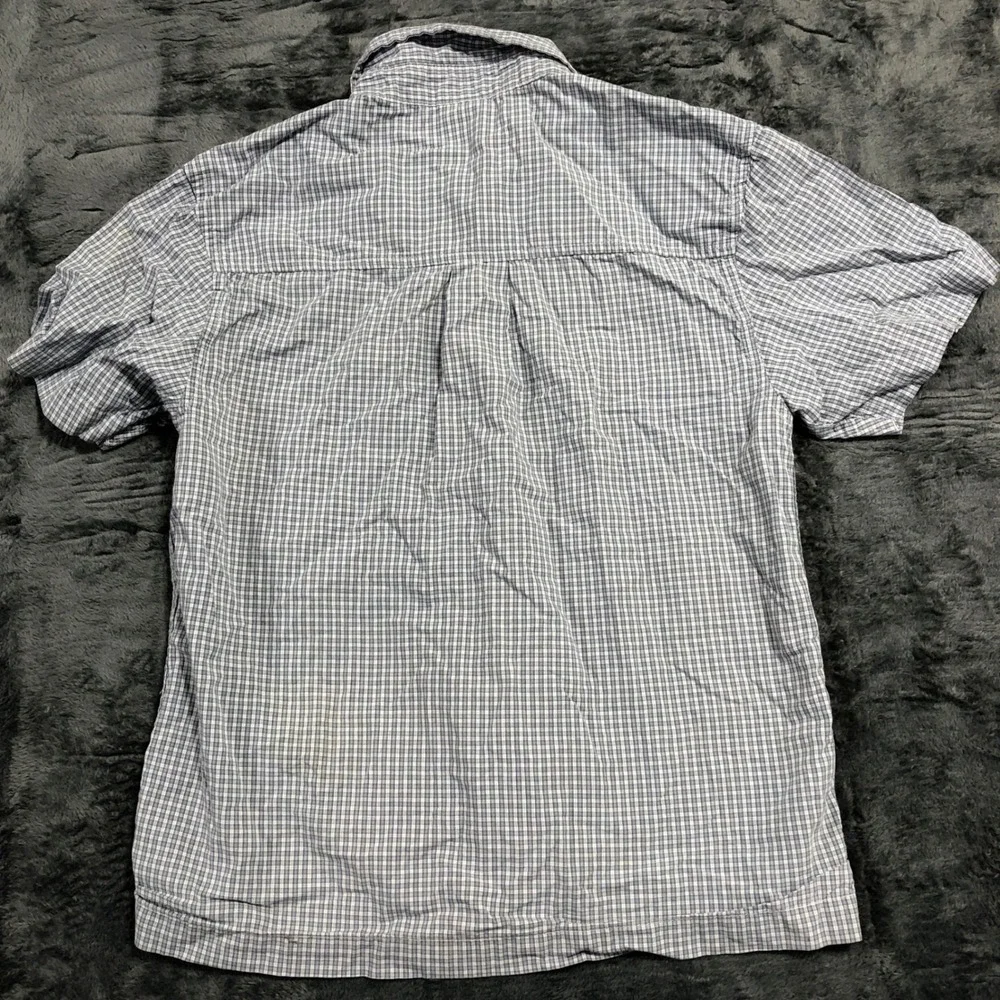 Old Navy Button Down Shirt Kids Size 7 Blue Gingham Short Sleeve Cotton 305456